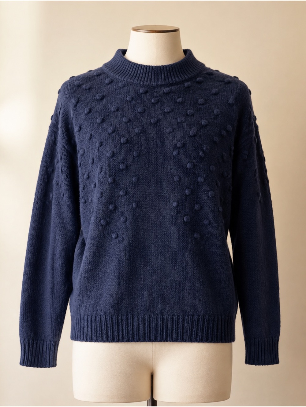Women's Navy Pom-Pom Crewneck Sweater